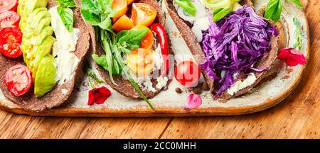 Healthy vegan tacos.Healthy vegan salad tortilla wraps and vegetables Stock Photo