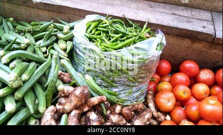 Selling fresh and green vegetables at Local market at lucknow, India Stock Photo