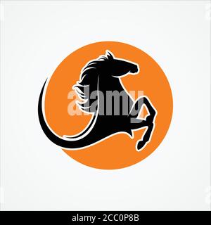 Silhouette head horse on the round shape for element design symbol. Head horse illustration design symbol. Vector illustration EPS.8 EPS.10 Stock Vector