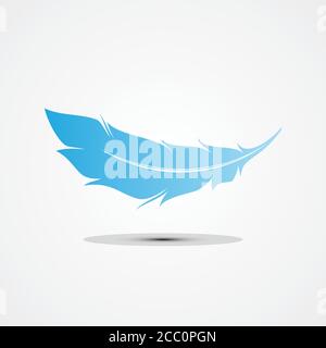 Blue feather icon for element design symbol isolated white background. Simple design symbol feather for your business symbol. Vector illustration EPS. Stock Vector