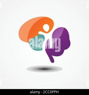 Abstract colorful people inside the brain vector icon on the white background. Abstract people for your best business symbol. Vector illustration Stock Vector