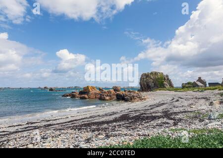 A deserted beach at Pors Hir, near Plougrescant, Côtes-d'Armor, Brittany, France Stock Photo