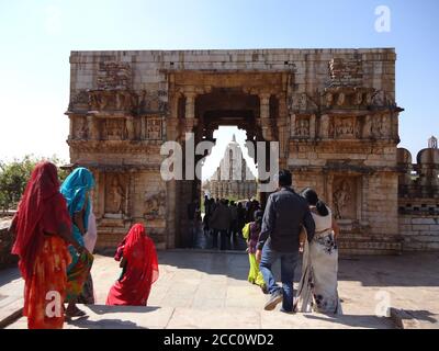 people visitng at The Bhagwan Parshvanath Temple of chittorgarh fort Stock Photo