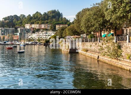 Laveno Mombello, Italy - September 18, 2019:  Promenade on the shore of Lake Maggiore in Laveno Mombello, province of Varese, Italy Stock Photo