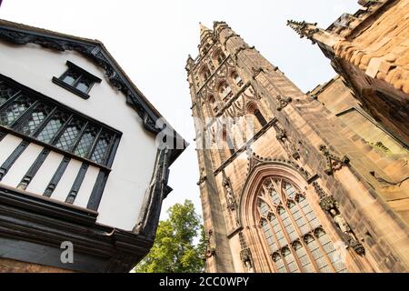 A view of St Mary's Guild Hall and the old Coventry Cathedral taken in Bayley Lane in the centre of Coventry. Stock Photo