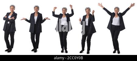 Set of images of mature asian business woman with different expressions isolated over white background Stock Photo