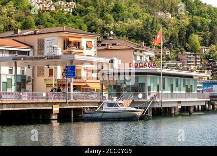 Lavena Ponte Tresa, Italy - May 3, 2019: Border Checkpoint between Italy and Switzerland on lake Lugano in Lavena Ponte Tresa, Italy Stock Photo
