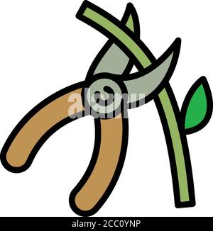 Secateurs cuts plant icon. Outline secateurs cuts plant vector icon for web design isolated on white background Stock Vector