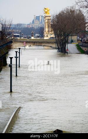 General view of the Seine River overflowing its banks following recent