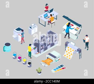 Printing services, vector flat 3d isometric illustration Stock Vector