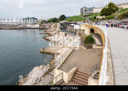 View of Plymouth waterfront promenade below The Hoe.  Plymouth, England, UK. Stock Photo