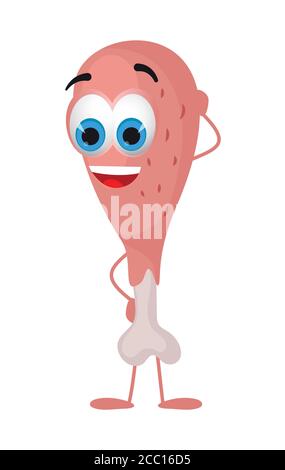 Funny chicken leg on white background, funny character collection, flat vector illustration Stock Vector