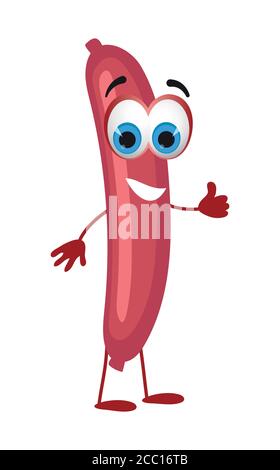 Funny sausage frankfurter on white background, funny character collection, flat vector illustration Stock Vector