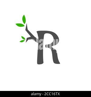 R letter symbol design vector illustration with trunk and leaf. Creative design letter R symbol. Vector illustration EPS.8 EPS.10 Stock Vector