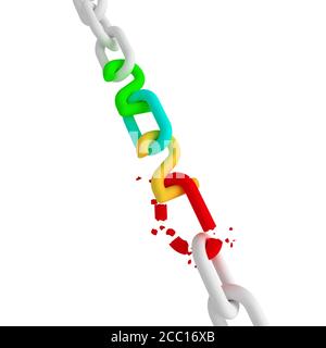 Converting Multicolor Numbers From 2020 to 2021 In A Breaking Chain On White Backgroind Stock Photo