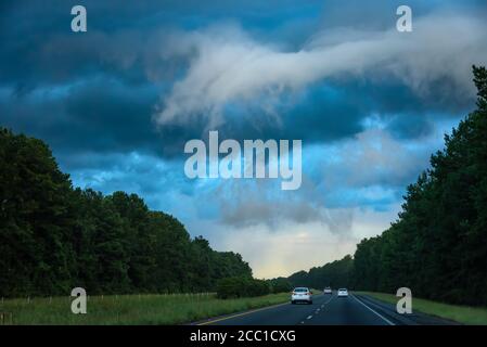 Rain clouds at sunset along I-185 in West Georgia. (USA) Stock Photo