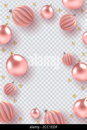 Christmas background with Christmas balls of pearl, a spiral balls on a transparent vertical background. Vector Stock Vector