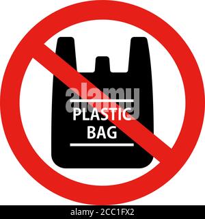 Plastic bag forbidden sign vector icon illustration / ecology symbol Stock Vector