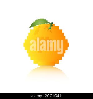 Orange fruit concept design pixel style on the white background. Flat design of orange fruit for element design. Vector illustration EPS.8 EPS.10 Stock Vector