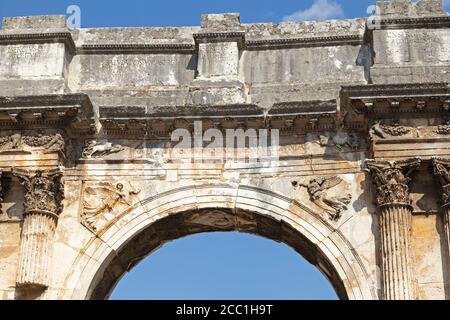 detail, Arch of Sergii, Pula, Istria, Croatia Stock Photo