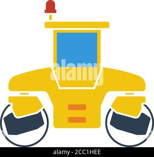 Icon Of Road Roller. Outline With Color Fill Design. Vector Illustration. Stock Vector