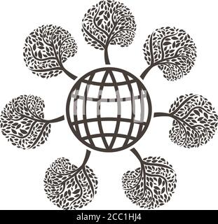 Earth day emblem with globe and trees around. Vector illustration. Stock Vector