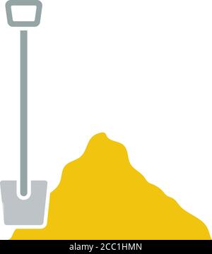 Icon Of Construction Shovel And Sand. Flat Color Design. Vector Illustration. Stock Vector