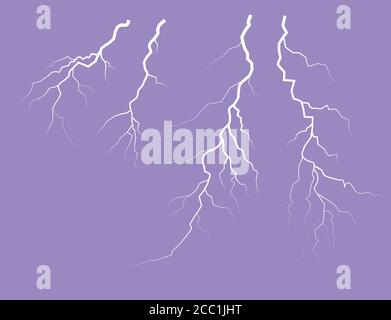 Silhouette Of A Thunder Lightning On A Lilac Background Stock Vector