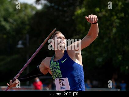 Johannes VETTER (LG Offenburg) action. Javelin throwing of men, athletics #True Athletes Classics, on August 16, 2020 in Leverkusen / Germany Â | usage worldwide Stock Photo