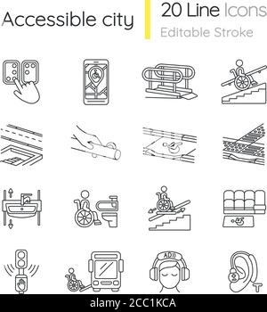 Accessibility facilities linear icons set Stock Vector