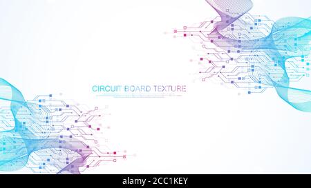 Abstract background with High-tech technology texture circuit board texture. Abstract circuit board banner wallpaper. Electronic motherboard vector Stock Vector