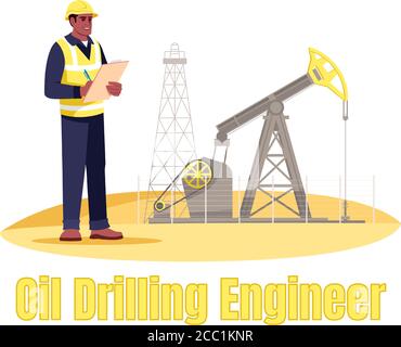 Oil drilling engineer semi flat RGB color vector illustration Stock Vector
