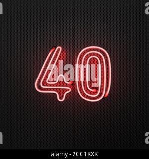 Glowing red neon number 40 (number forty) on a perforated metal background. 3D illustration Stock Photo