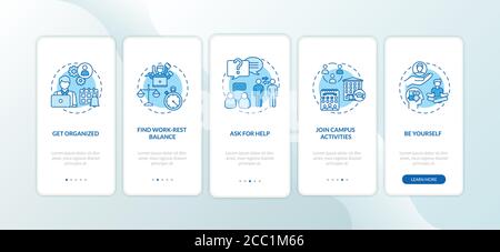 Student self organization onboarding mobile app page screen with concepts Stock Vector