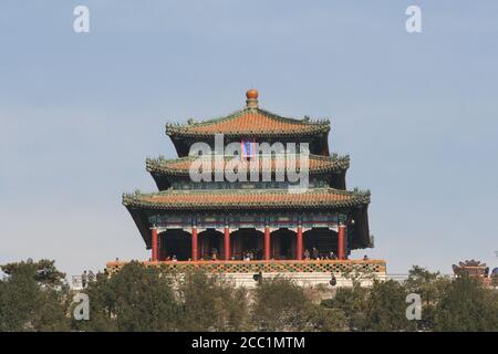 Beijing, China - November 1, 2016, Tower of the Fragrance of the Buddha (Foxiang Ge) in Summer Palace Stock Photo