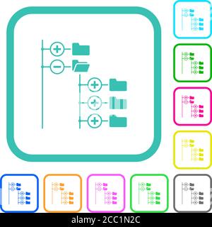 Directory browser vivid colored flat icons in curved borders on white background Stock Vector