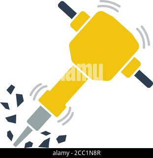 Icon Of Construction Jackhammer. Outline With Color Fill Design. Vector Illustration. Stock Vector