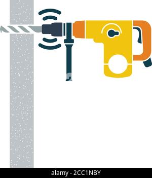 Icon Of Perforator Drilling Wall. Outline With Color Fill Design. Vector Illustration. Stock Vector