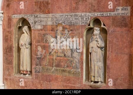 Medieval art; St Gatien cathedral Tours - a 14th century fresco showing St Martin on a horse, in the interior of Tours Cathedral, Tours, France Stock Photo