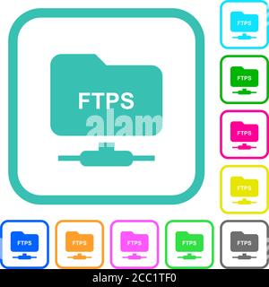 FTP over ssl vivid colored flat icons in curved borders on white background Stock Vector
