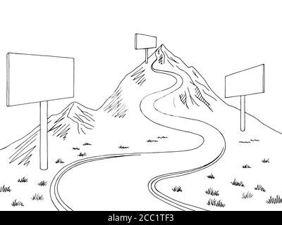 Mountain road billboard graphic black white landscape sketch illustration vector Stock Vector