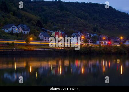 Village of Treis-Karden at sunset, in Rhineland-Palatinate, Germany Stock Photo