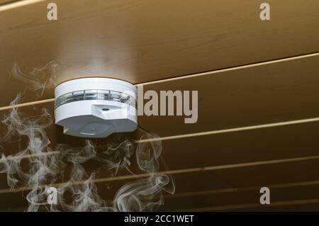 Smoke rises to the smoke detector Stock Photo