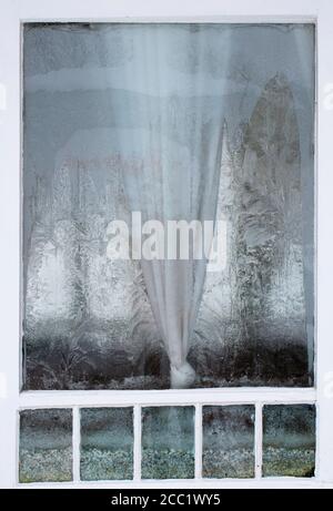 Austria, Window with ice crystal Stock Photo