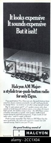 Vintage 1969 advertisement for British Halcyon car radios. Stock Photo