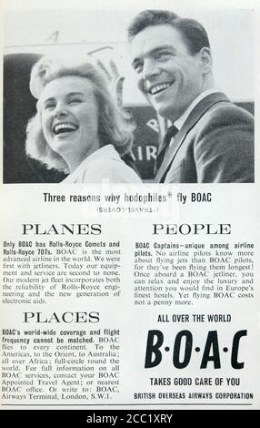 Vintage advertisement for BOAC (British Overseas Airways Corporation). Stock Photo