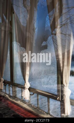 Austria, Window with ice crystal Stock Photo