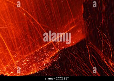 Vanuatu, Tanna Island, View of lava erupting at Yasur volcano Stock Photo