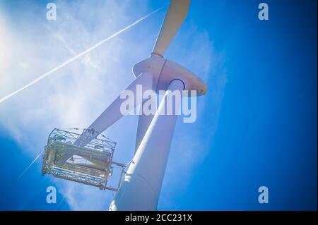 Germany, Saxony, View of wind turbine against sky Stock Photo