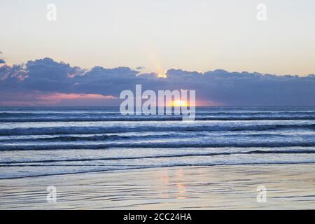 New Zealand, View of Ninety Mile Beach at sunset Stock Photo